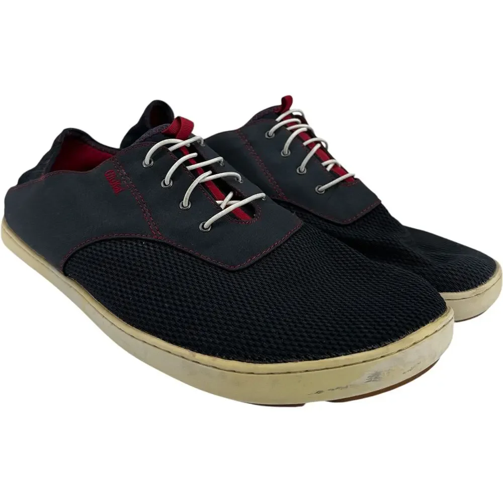 OluKai Nohea Moku No Tie Boat Shoes Slip On Flat Quick Dry Navy Red 14